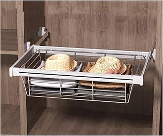 Wardrobe Pull Out Baskets Slide Rail Cabinet Storage Basket, Suitable for Sorting Wardrobe Clothes and Storage and Air Drying of Kitchen Utensils (Color : Silver, Size : 614-664mm)