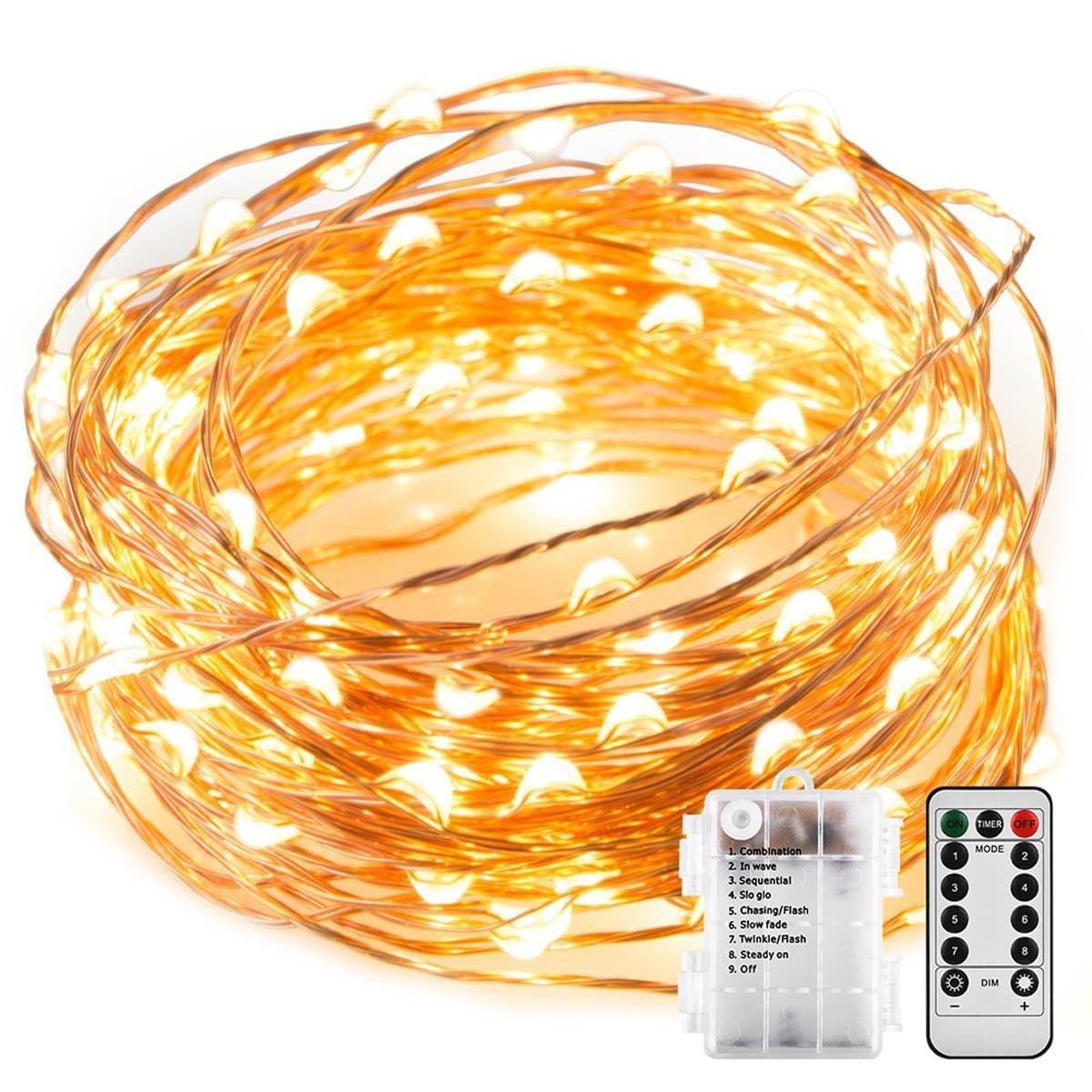 LTETTES 5 Meter 50 Led Battery Powered Waterproof Copper Wire Warm White Led Fairy String Lights with Remote Control for Home Bedroom Decorations Lights. Wedding, Diwali, Christmas Tree Lights