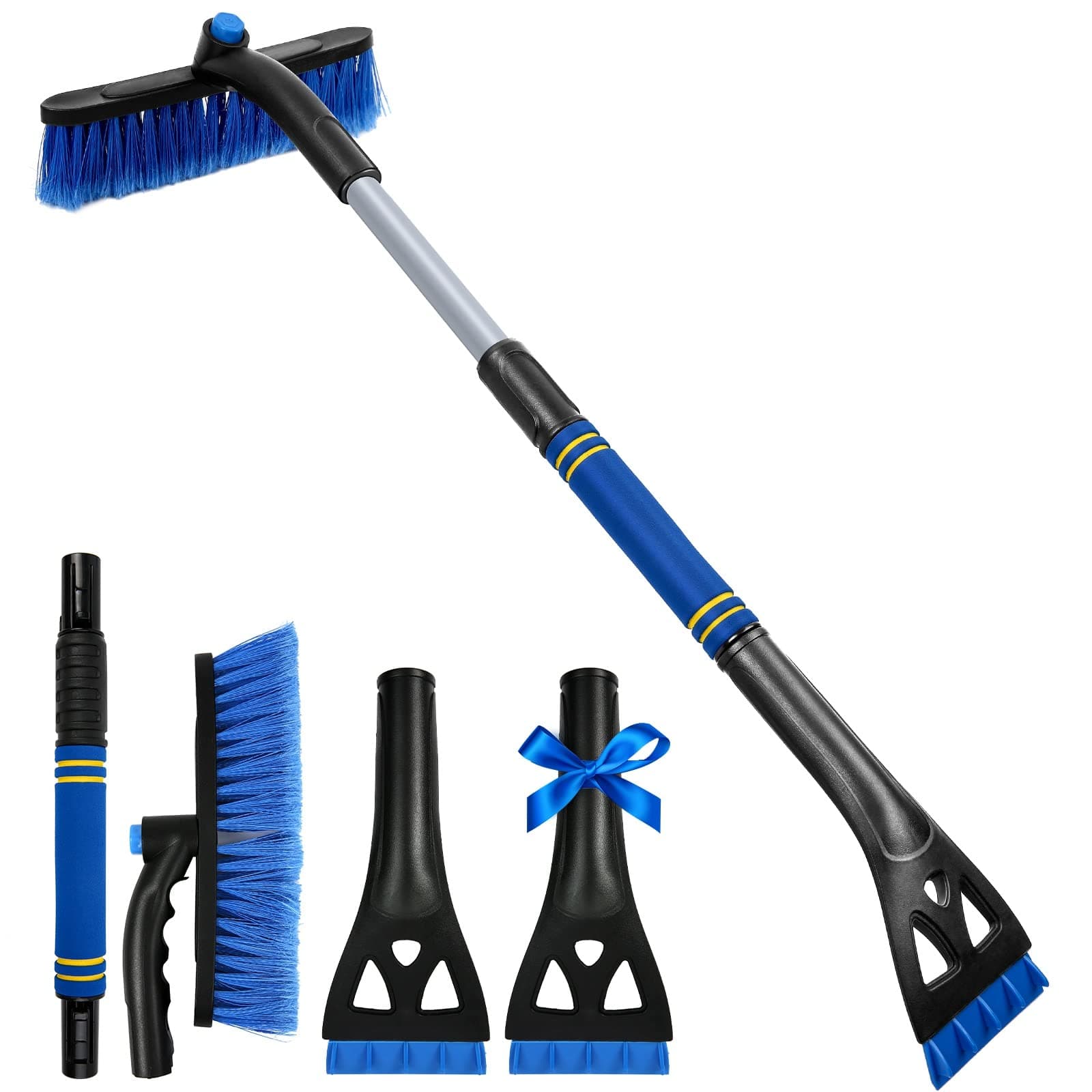 34" Extendable Ice Scrapers for Car Windshield 2-in-1 Snow Brush for Car Snow Scraper for Car Snow Scraper and Drush with Ergonomic Foam Grip for Cars, Trucks, SUVs with 360° Pivoting Brush Head Blue