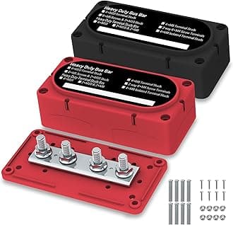 Heavy Duty Bus Bar 300A 12V Power Distribution Block with 5/16" (M8) 4-Posts Terminals Block with Cover for Automotive, Marine, Battery System (Black & Red)
