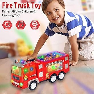 Large Fire Trucks for Toddlers 3-5, Toy Trucks for Toddlers Boys 3 4 5 Birthday Gifts, Kids' Play Truck with 4D Lights & Real Firetruck Siren Sound - Automatic Bump Go Technology