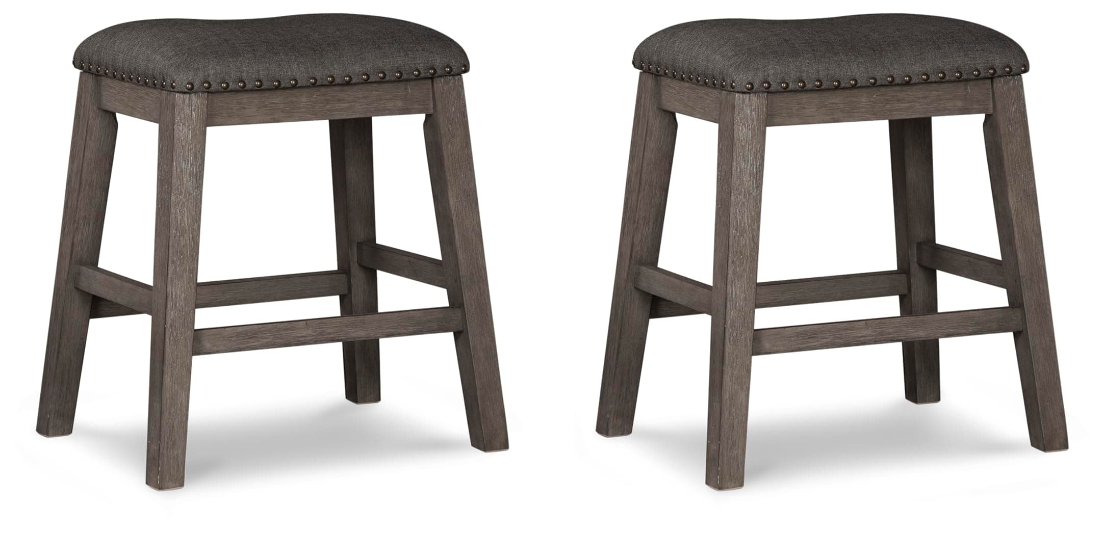 Signature Design by Ashley - Caitbrook Backless Upholstered Stools - Set of 2 - Nailhead Trim - Gray