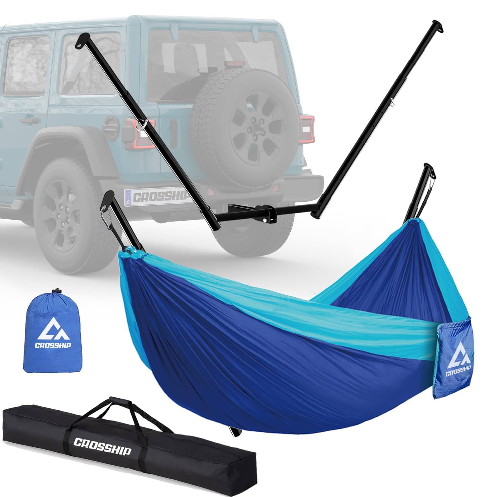 Hitch Mount Hammock Stand - Includes Parachute Nylon Hammock & Storage Bag - for 2'' Receiver, Fits Class III & IV Heavy Duty Trucks, for Camping, Outdoor, Travel (350lbs Weight Capacity)