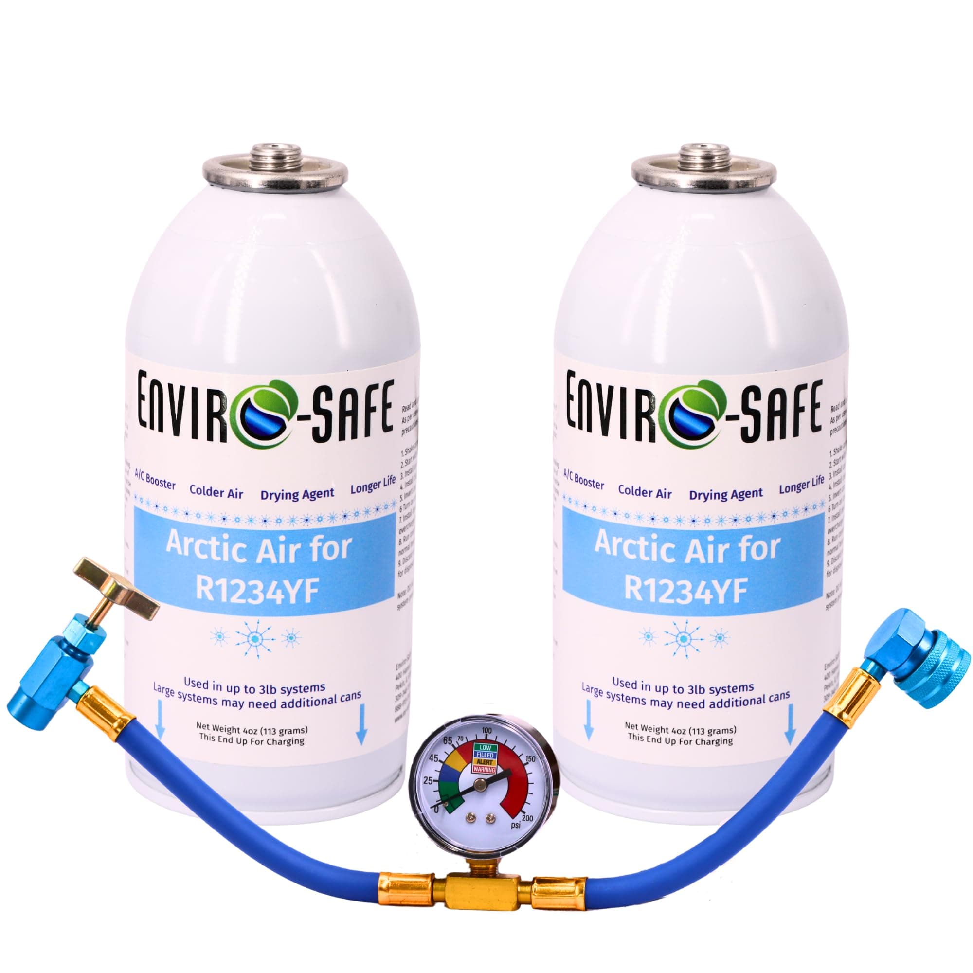R1234YF, 1234YF Refrigerant Support, Arctic Air in 4oz. Cans for Auto w/Brass Gauge (2 Pack)