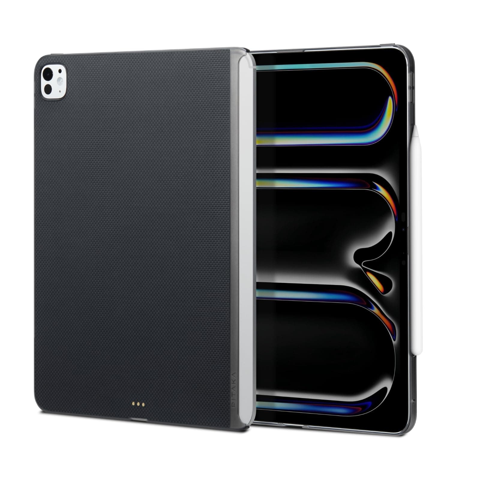 pitakafor iPad Pro 13 Inch Case 2024, Compatible with iPad Pro m4, Portrait/Landscape Magnetic Case with Pencil Holder [Premium Woven Case] (Black Grey)