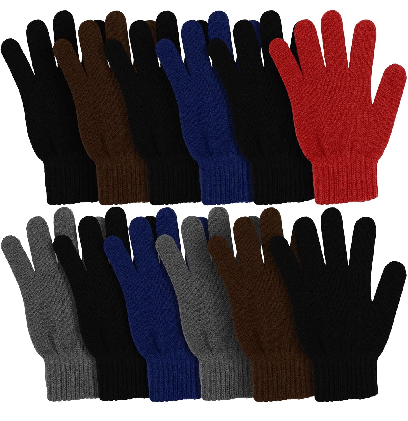 12 Pairs Winter Gloves, Adult Warm Knit Unisex Stretchy Bulk Pack Mens Womens Magic Glove