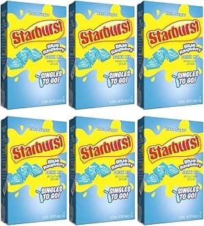 Starburst Singles To Go Powdered Drink Mix, Blue Raspberry, 6 Boxes with 6 Packets Each - 36 Total Servings, Sugar-Free Drink Powder, Just Add Water, 6 count (Pack of 6)