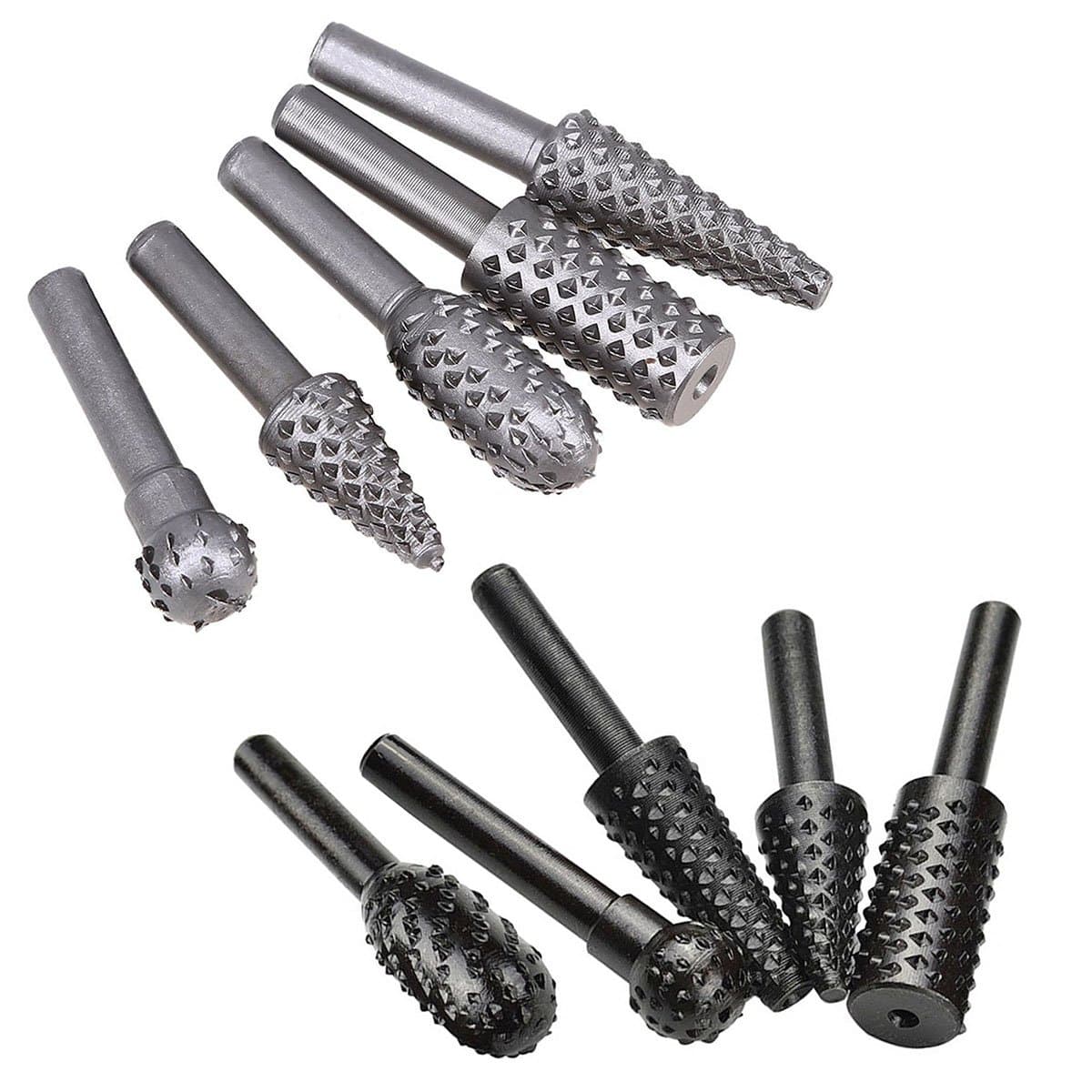10 PCS Rotary Tool Drill Bit Burrs Files HSS Shank Rotary Rasp Set for DIY Woodworking Wood Plastic Carving Polishing Grinding File Rasp Shank Drill Bits