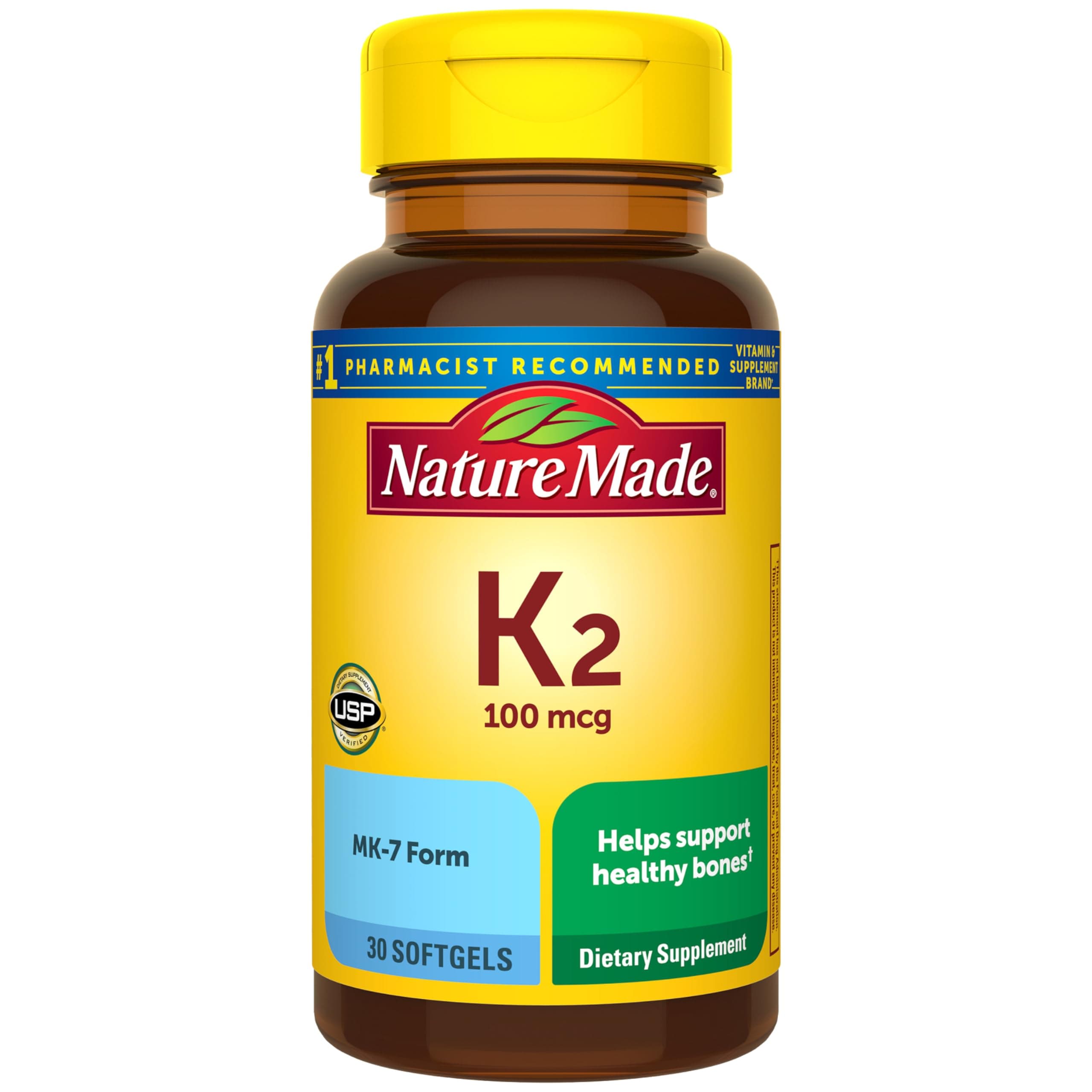 Nature Made Vitamin K2 100 mcg, Dietary Supplement for Bone Support, 30 Softgels, 30 Day Supply