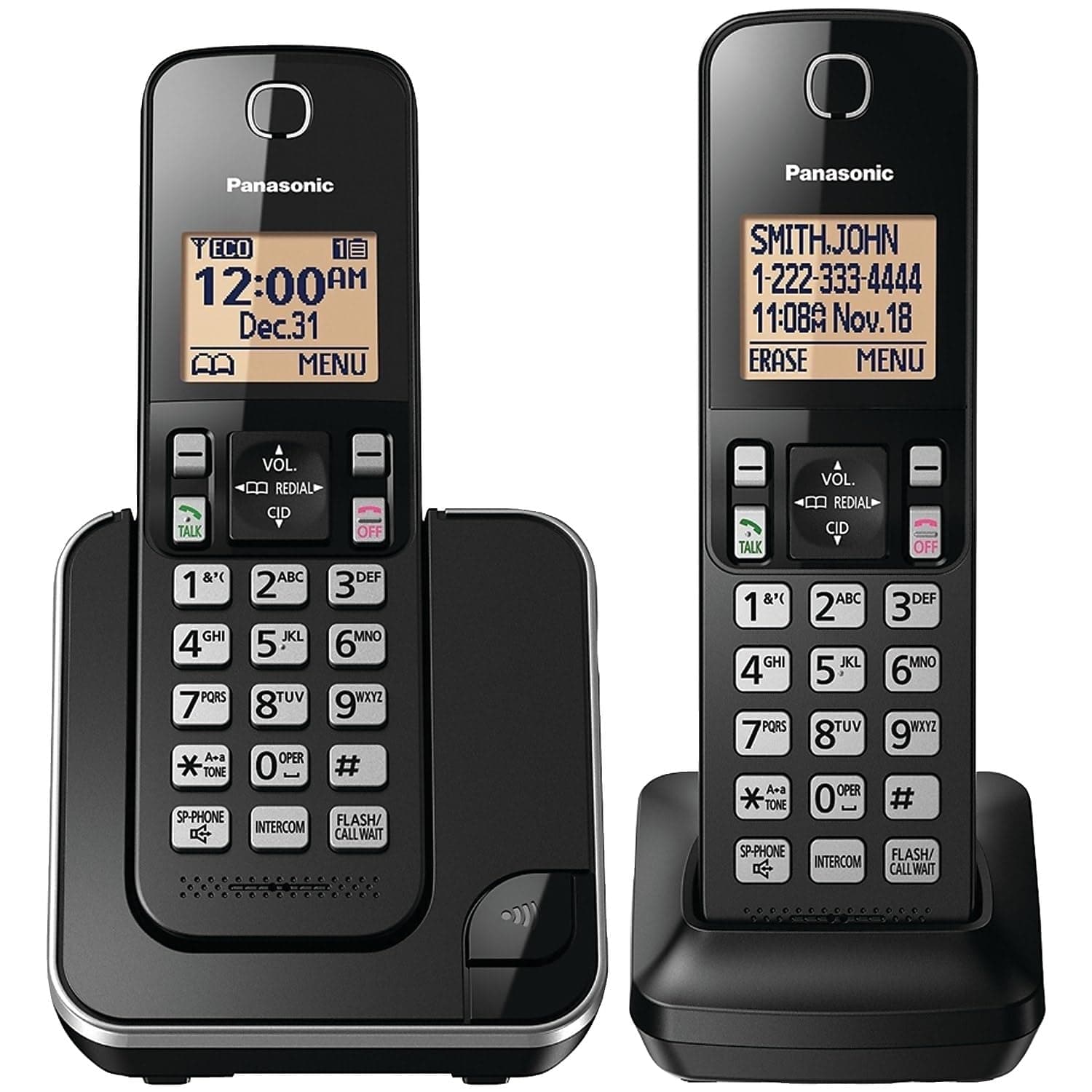Panasonic Cordless Phone 2 Handsets System Expandable with Amber Backlit Display – KX-TGC352B (Black)