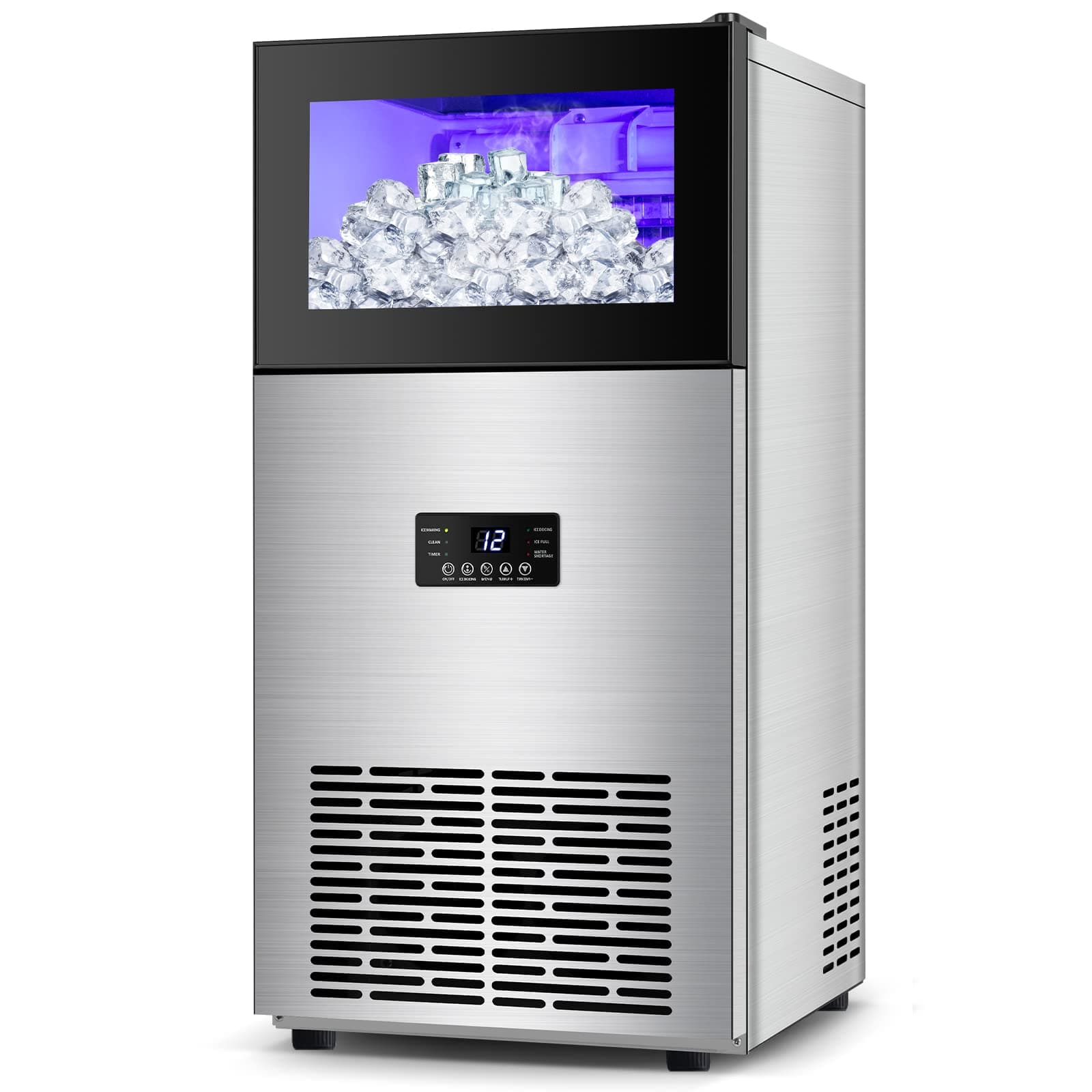 130LBS/Day High-Output Commercial Ice Maker with 35LBS Bin - Stainless Steel Undercounter/Freestanding Ice Machine for Home Bar & Outdoor - Auto Operation - Includes Scoop & Hose