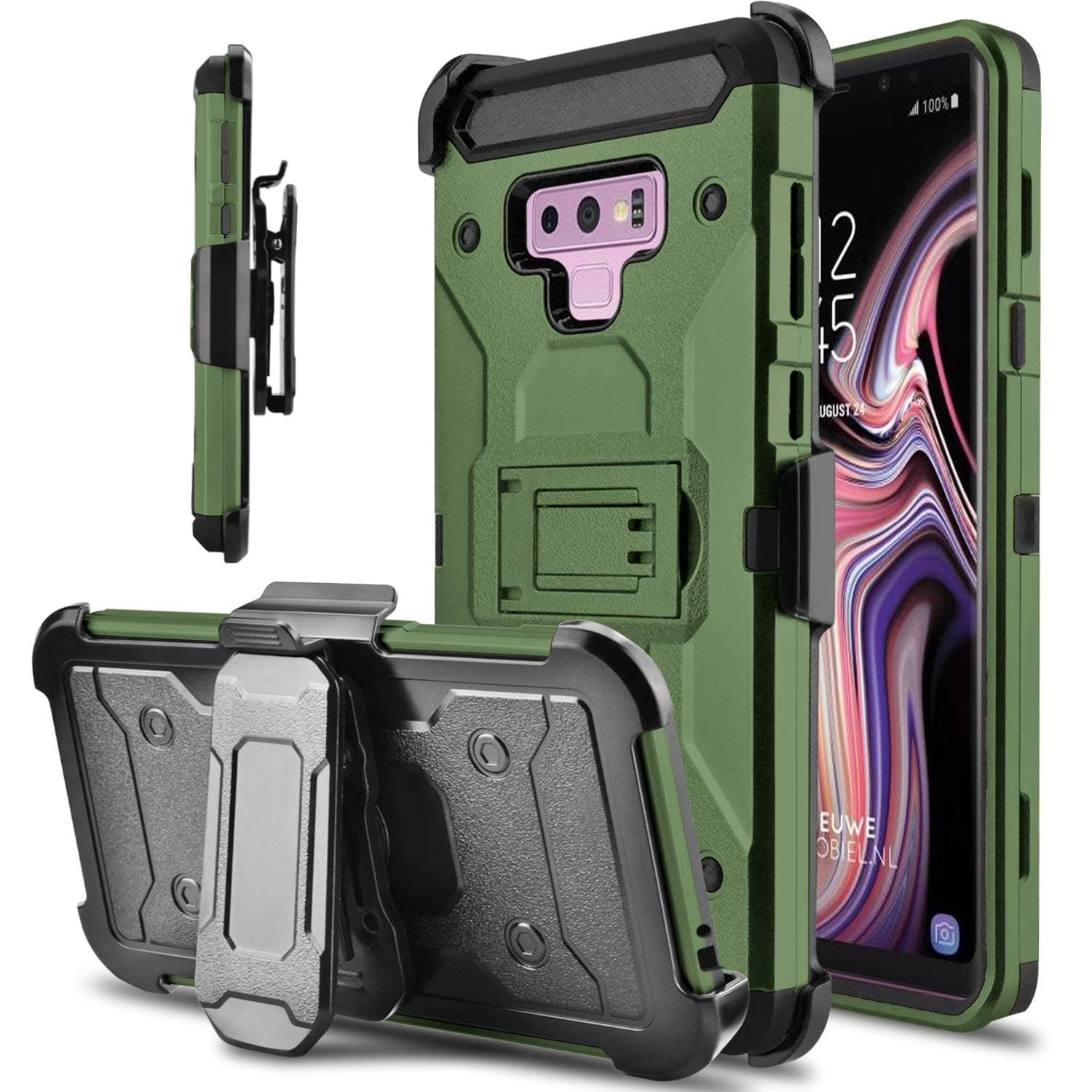 lovpec Hard Galaxy Note 9 Case, Kickstand [Heavy Duty Protection] Swivel Belt Clip Holster Full Body Protective Shockproof Phone Case Cover Compatible with Samsung Galaxy Note 9/SM-N960U (Army Green)