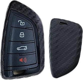 Black Carbon Fiber Pattern Soft Silicone Key Fob Cover Case Compatible with 2020-up Toyota Supra GR