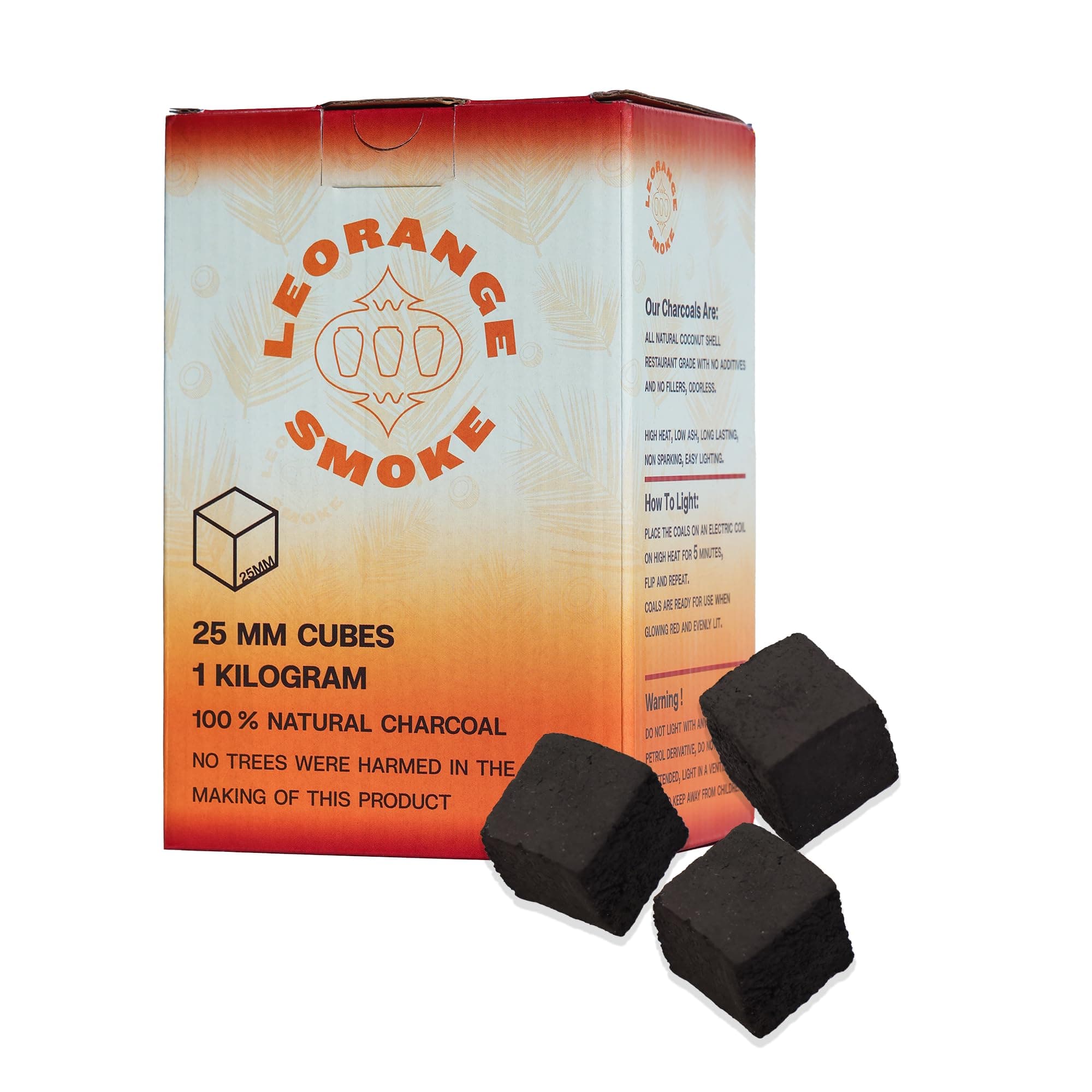 LeOrange 25MM Charcoal Cube - 100% Coconut Shell Charcoal for Hookah - 1 Kilo Charcoal Briquette