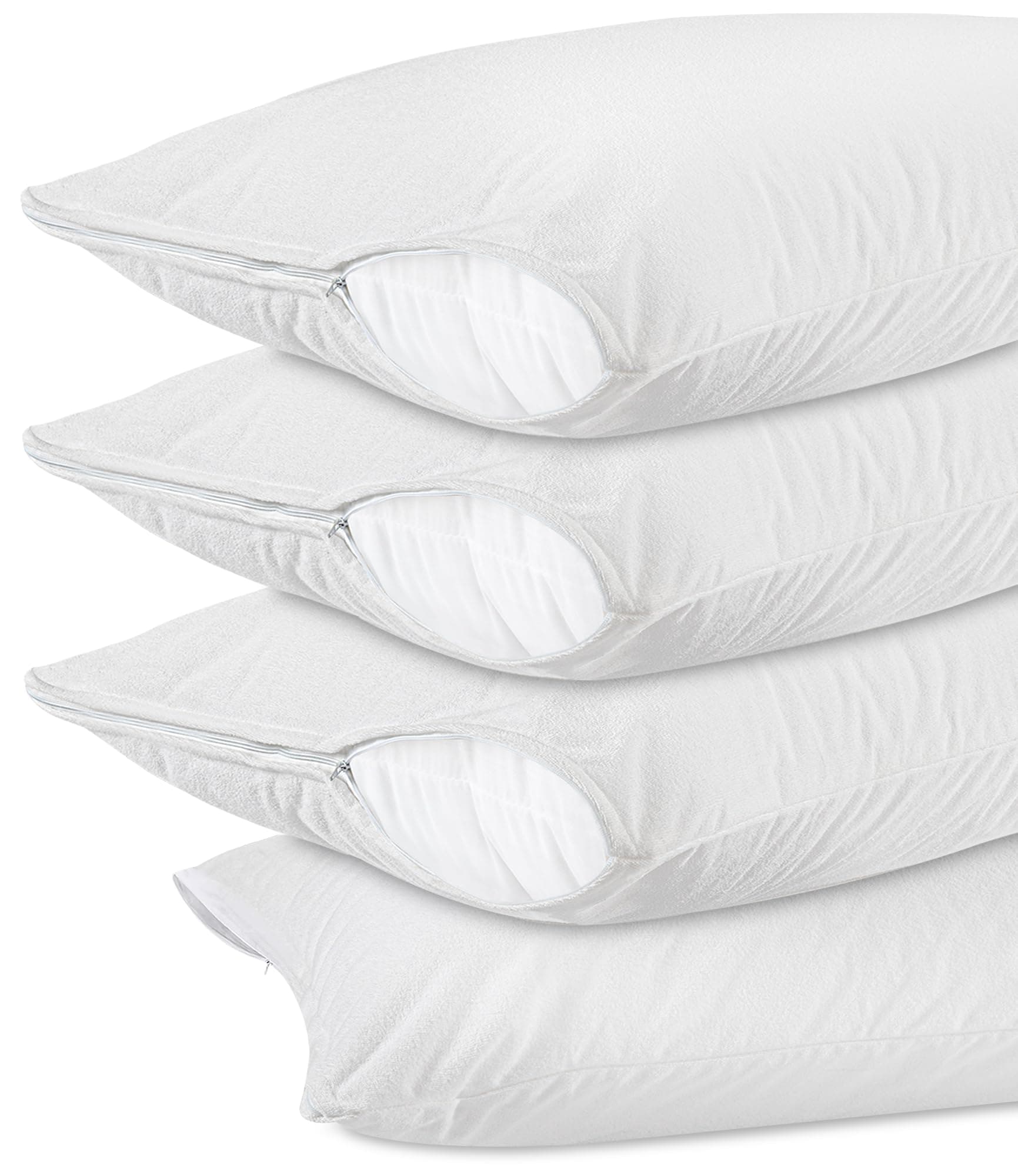 Utopia Bedding Waterproof Pillow Protectors Zippered (4 Pack), Standard White, Terry Pillow Encasement, Bed Bug and Dust Mite Proof Pillow CoversOEKO-TEX STANDARD 100
