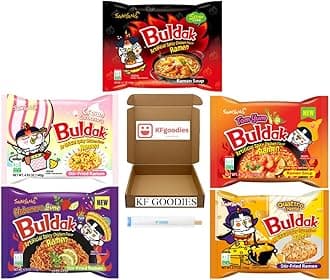 Samyang Buldak Hot Spicy Chicken Ramen Noodle Korean Stir-Fried Ramen (5 Pack, Cream Carbonara, Habanero Lime, Quattro Cheese, Stew, Tom Yum)