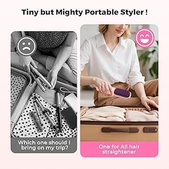 Cordless Hair Straightener Brush - Portable Hair Straightening Brush for Travel - 300M Negative Ions for Frizz-Free Shine, Touch Up On-The-Go, Fast Heating, Gift for Women, 10,000mAh