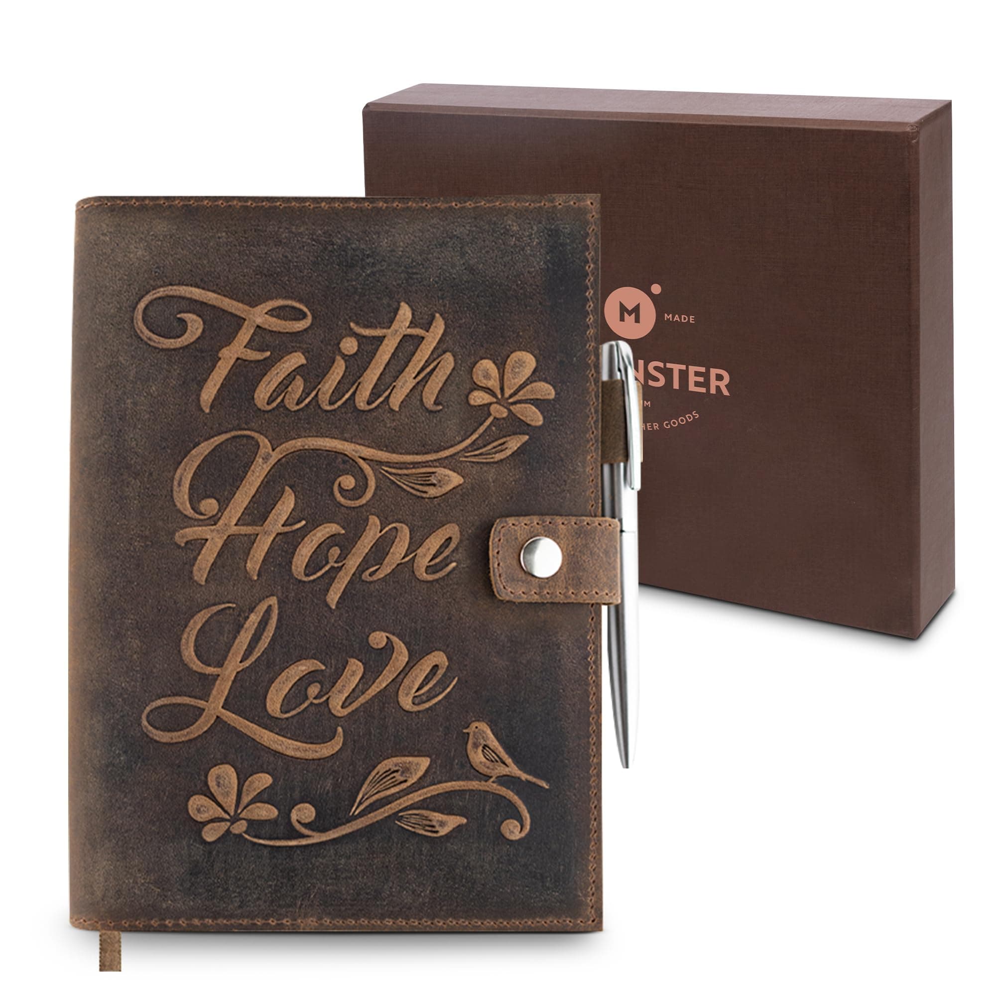 moonster Leather Journal Refillable Notebook – Vintage Handmade Leather Bound Journal for Women and Men, Classic Leather Notebook with Pen for Writing, Travel, Bible Notes – Premium Journal Notebook