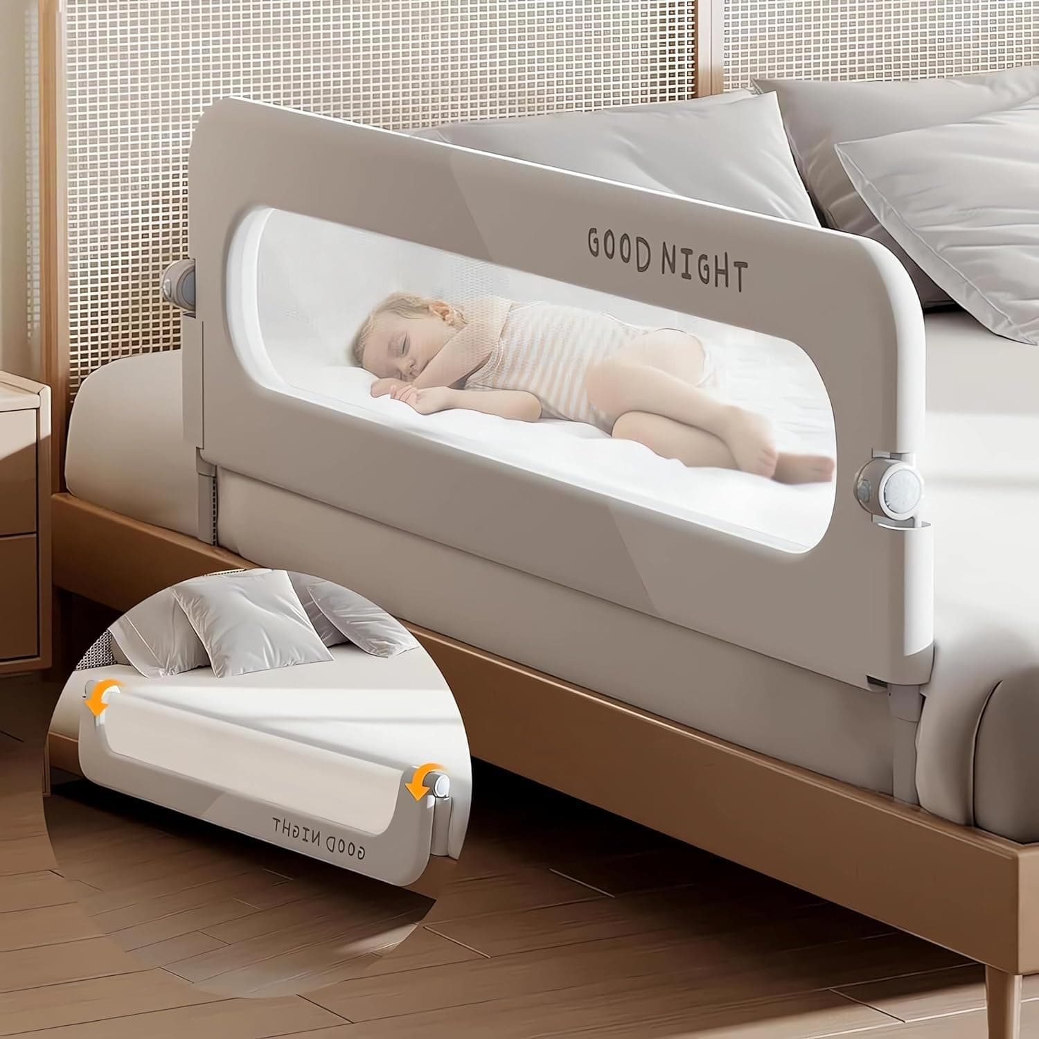 Bed rail guard for kids, button folding crib bed rails guard,toddler safety protection guard,folding anti-fall beds Mesh guard rail,180 °Button Folding,2 Speed Adjustment,for Baby,Elderly,1.2m