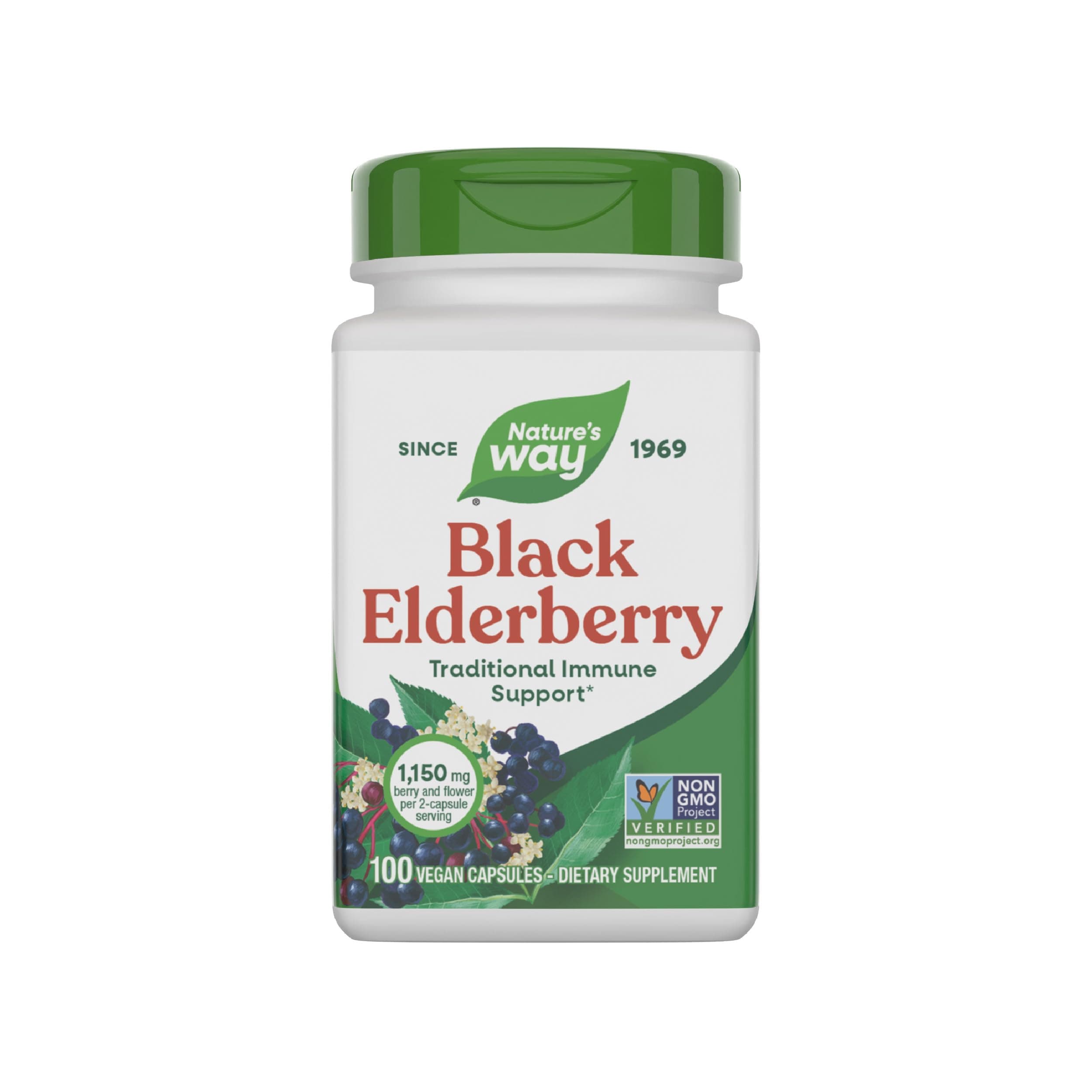 Black Elderberry Capsules, Traditional Immune Support* Supplement with Elderberry and Elderflower, Plant Powered, 100 Capsules (Packaging May Vary)
