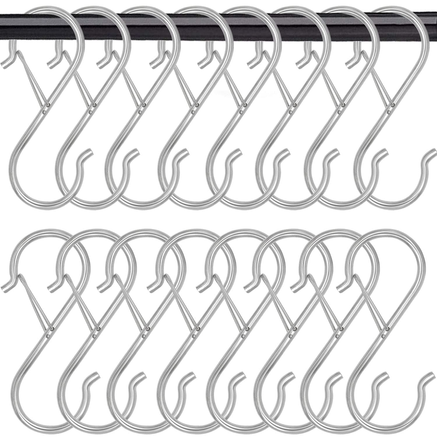 Waitkey 16 Pack S Hooks for Hanging, 3.5 inch Heavy Duty Metal S Hooks with Safety Buckle S Shaped Hooks Pot Rack Closet Hooks for Hanging Plants, Clothes, Kitchen Utensil, Pots, Pans, Bags (Silver)