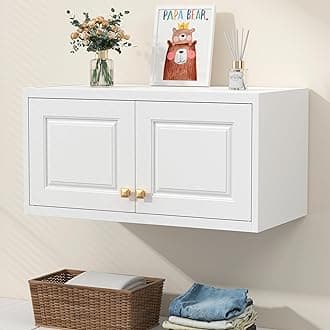 15" Wall Mounted Storage Cabinet, Small Armoire Wardrobe Closet, Small Hanging Cabinet for Bedroom School, Employee, Gym, Armarios De Ropa para Dormitorio, Assembly Required, White