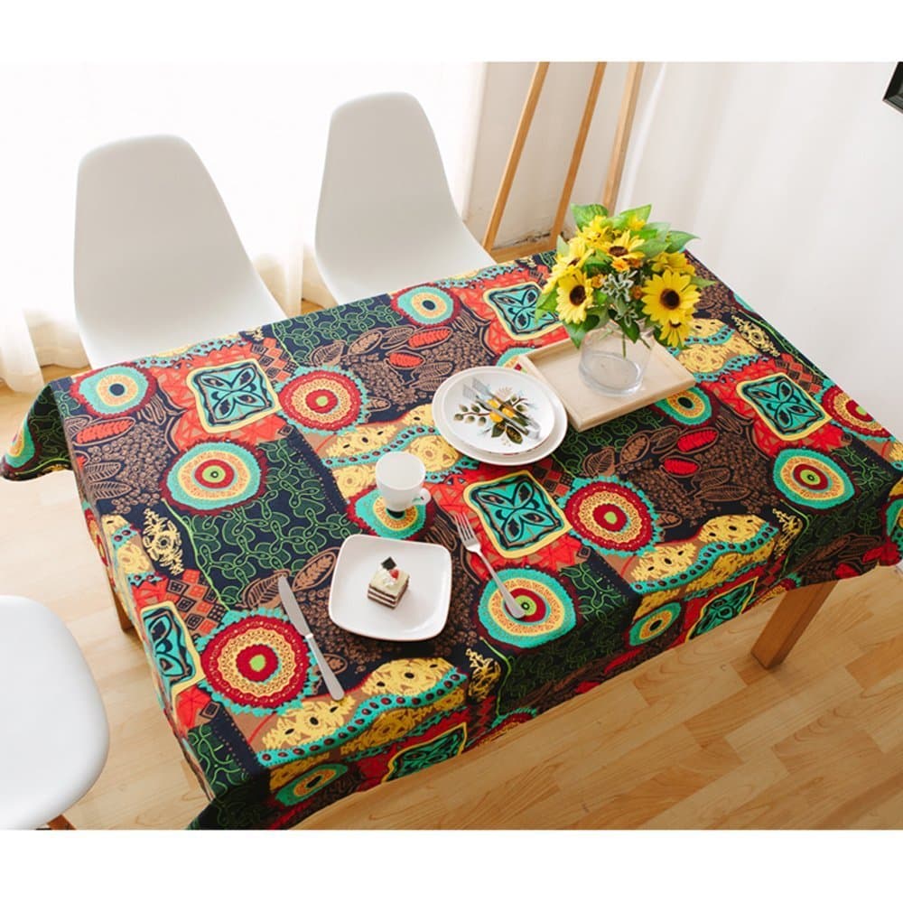 Lemon hour Table Cover, Rectangle Dining Room Modern Tablecloth with Cotton Linen Lace, Colorful Flower Style Dust-Proof Table Cloth for Kitchen Living Party Decorative, 90 x 140 cm/ 36 x 55 Inch
