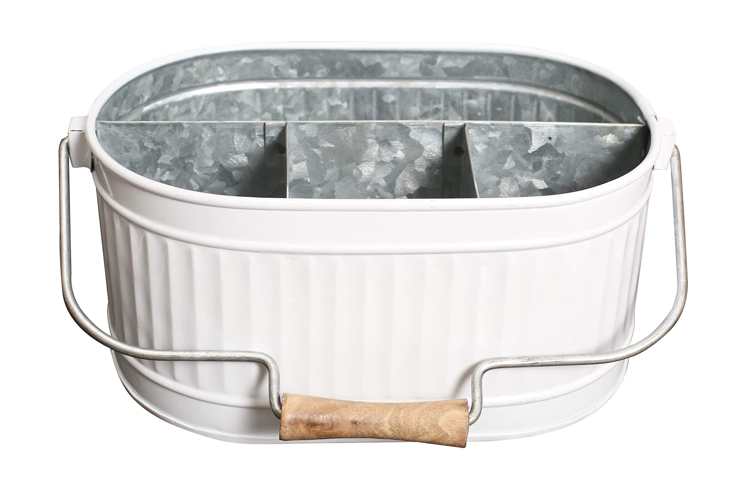 Alpha Living Home Rustic Heavy Duty Alloy Multi-Compartment Silverware Caddy - Metal Utensil Versatile All-in-One Organizer for Kitchen, Bathroom & Office Utensils, Flatware, and Accessories (White)