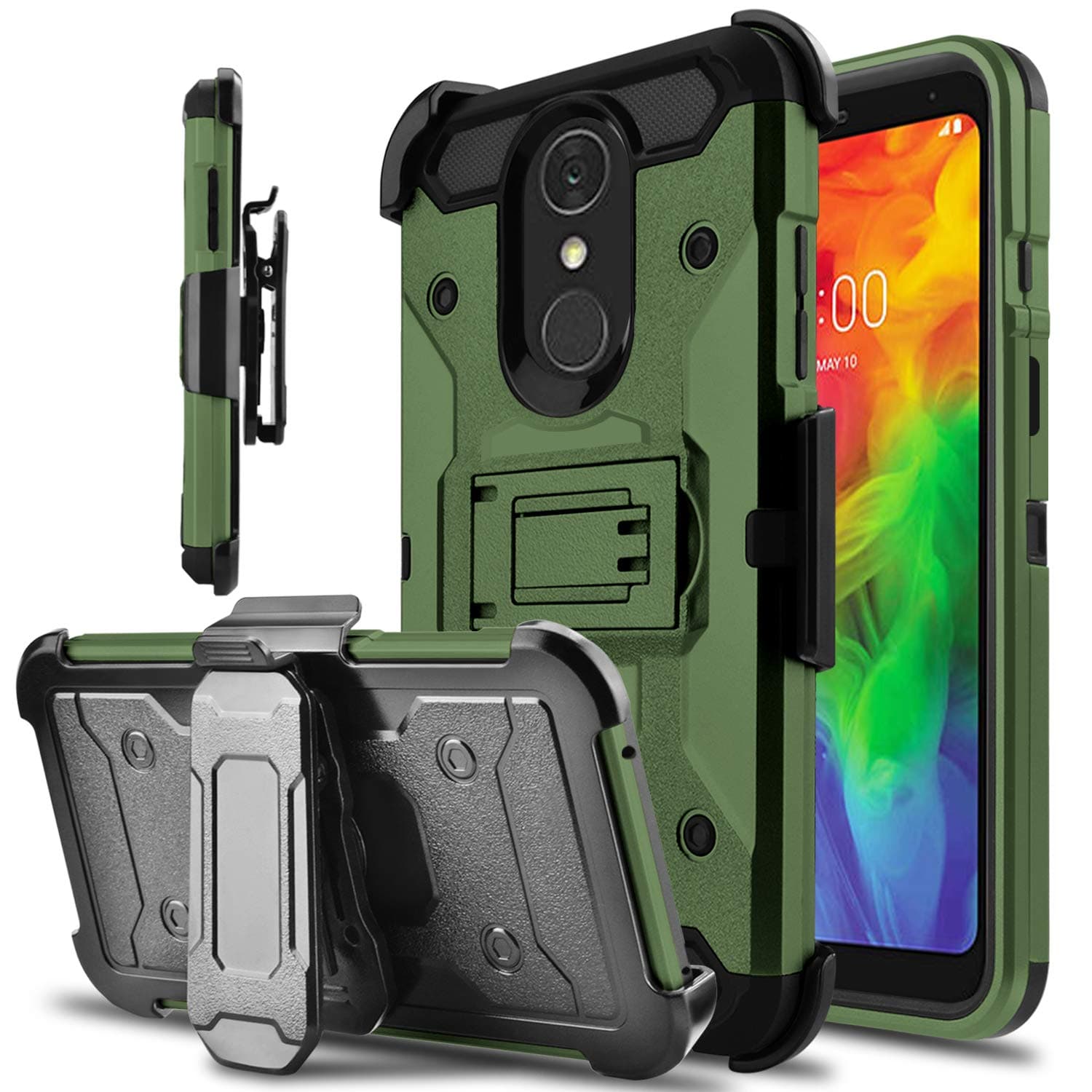 LG Q7 Case, LG Q7 Plus Case, lovpec Kickstand [Heavy Duty Protection] Swivel Belt Clip Holster Full Body Armor Protective Shockproof Phone Case Cover for LG Q7 / LG Q7+ / LG Q7 Alpha (Natural)
