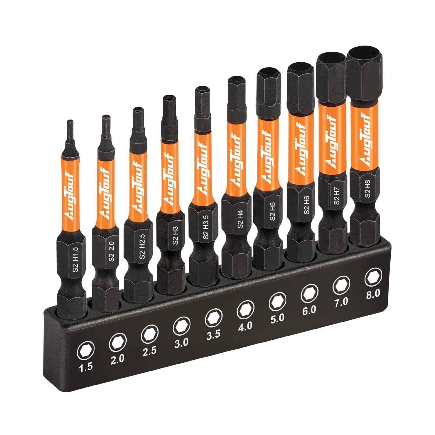 Impact Hex Head Allen Wrench Drill Bit Set 10pcs (Metric), 1/4” Hex-Shank S2 Steel Hex Bits Set, CNC Machined Tips with Magnetism, 2” Long with Storage Box