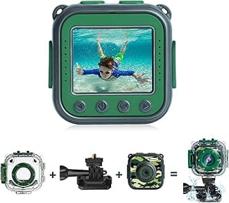 PROGRACE Pool Toy & Kids Underwater Camera - IP68 Waterproof Action Camera for Boys Ages 3-12, 1080P Video, 32GB Card, Mount for Bike & More, Birthday Gift for Diving, Swimming, Riding, Snorkeling