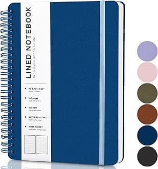 ABERLLS Blue Lined Spiral Journal Notebook with 160 Pages, 8×5.7in, A5 Spiral Notebook, Journaling Notebooks for Work, School, Women, Men, College Ruled Spiral Notebook, Hardcover Leather Journals