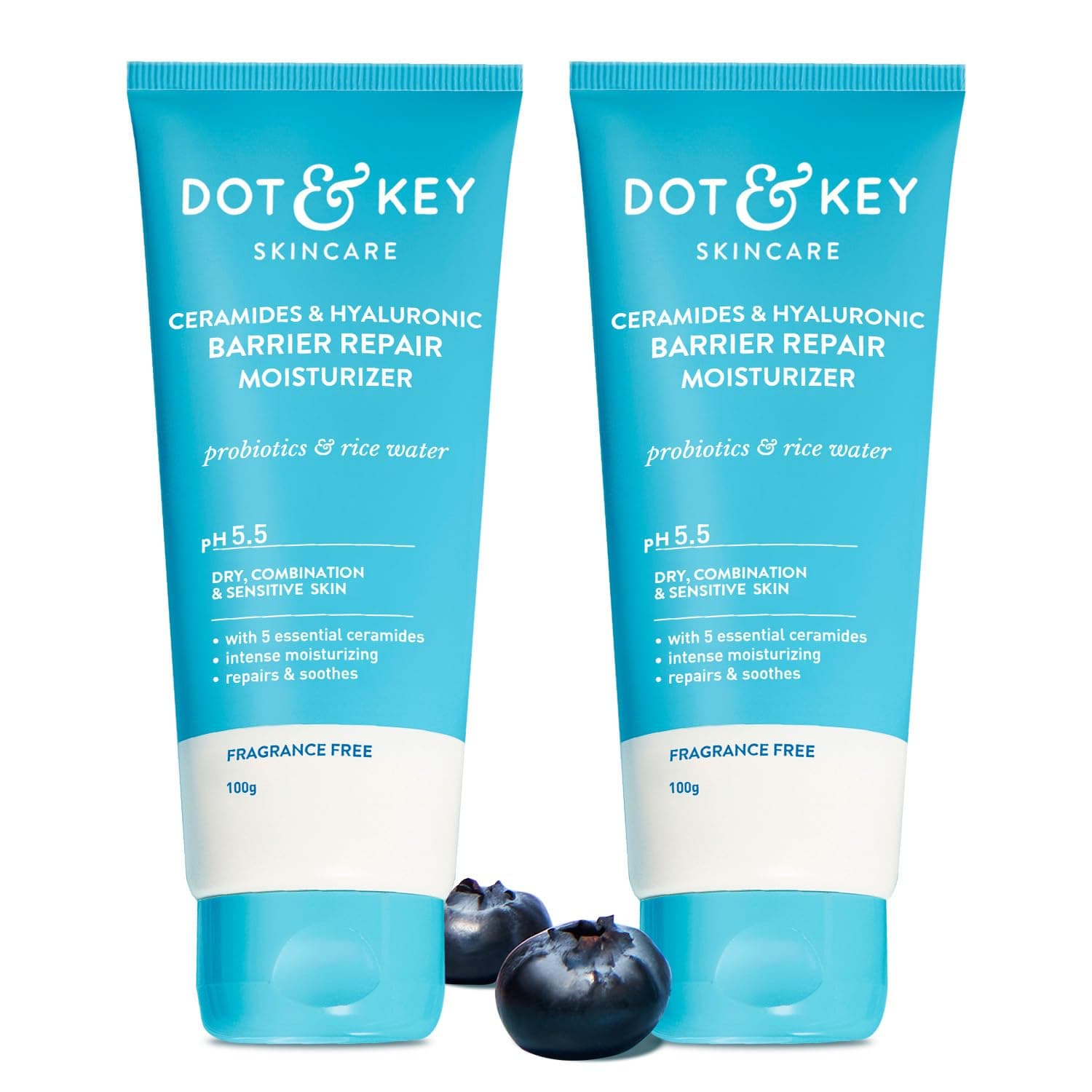 Dot & Key Barrier Repair Moisturizer For Normal, Dry, Combination & Sensitive Skin | 120 Hrs Moisturization, With 5 Ceramides & Hyaluronic | Repairs Damaged Skin Barrier, Non-Comedogenic |Pack of 2, 100 gms each