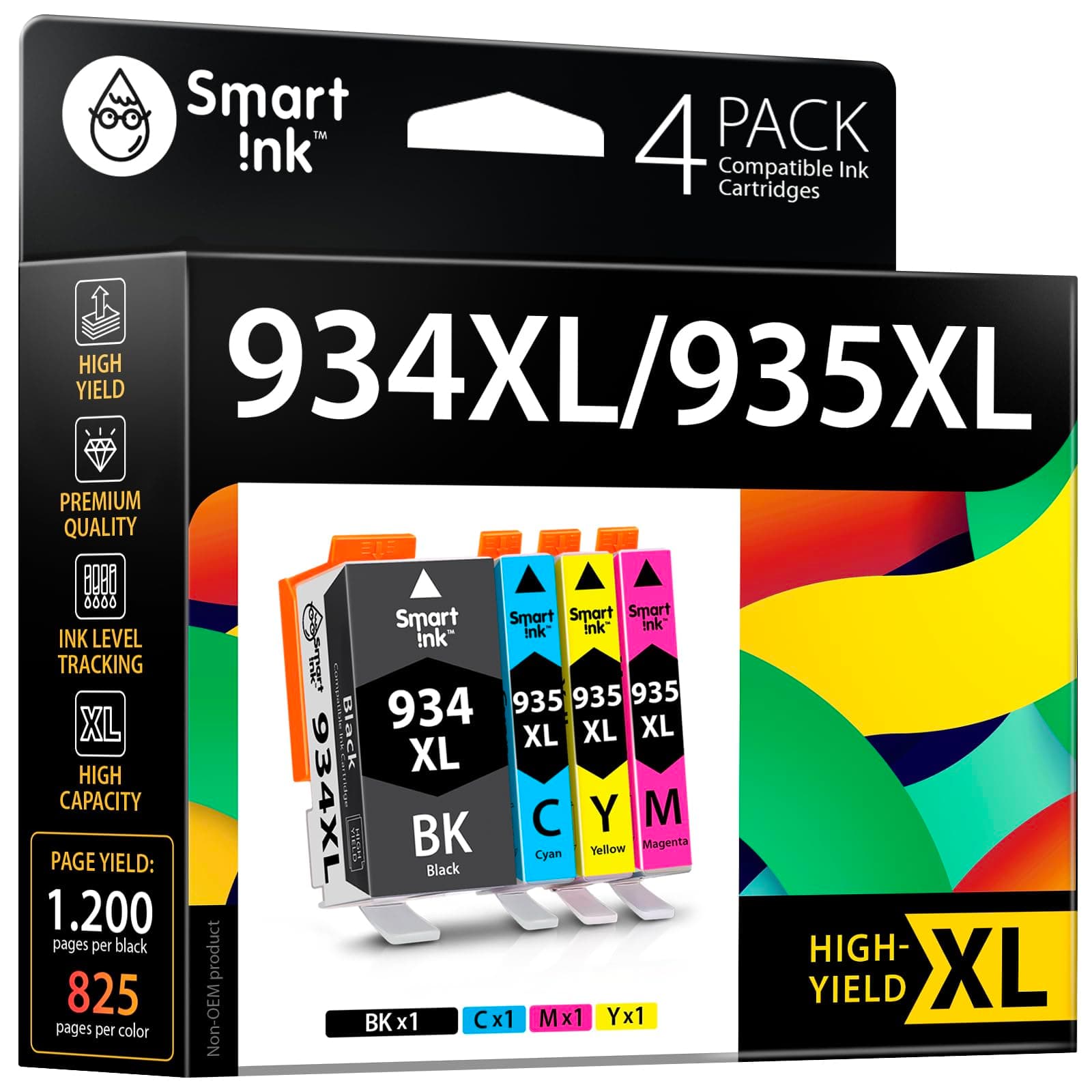 Smart Ink Compatible Ink Cartridges Replacement for HP 934 and 935 HP 934XL 935XL 4 Combo Pack (1 Black, Cyan/Magenta/Yellow) for HP Printer Officejet Pro 6230 6830 6835 Officejet 6800 6812 6815 6820