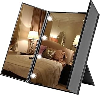 Foldable LED Makeup Mirror - Tri-Fold Portable Vanity Mirror With Lights for Travel