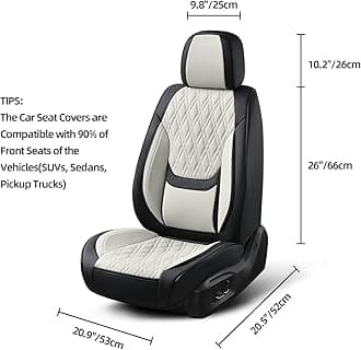 TINRAIYANG Car Seat Covers Front Pair, Breathable Leather Automotive Front Seat Covers with Headrest, Universal Automotive Vehicle Seat Cover for Most Sedan SUV Pick-up Trucks, Black-Beige