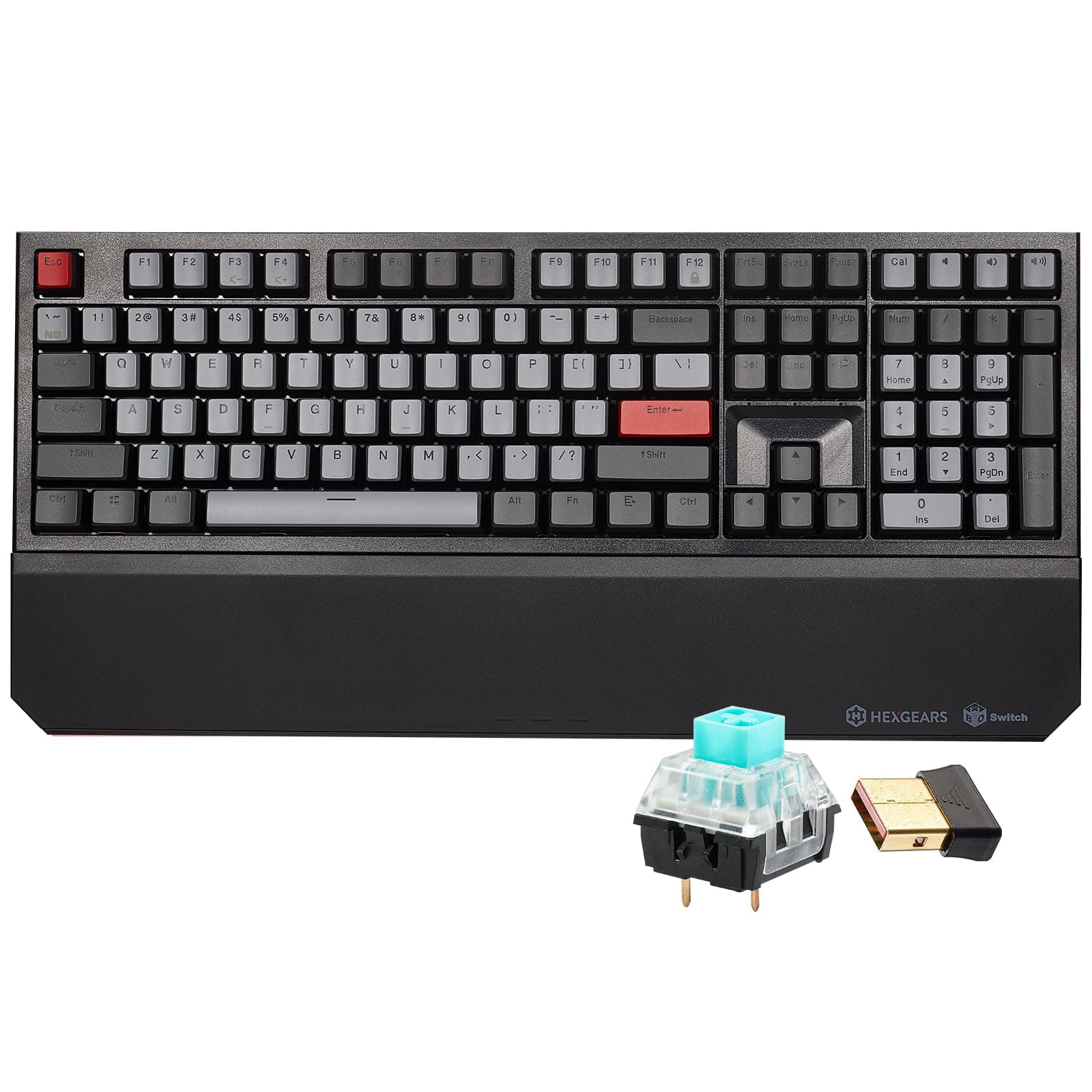Hexgears X5 Wireless Mechanical Keyboard, Dual-Mode 2.4G/USB-C Ergonomic Full Size 108 Keys Keyboard, Kailh Box 3.0 Clicky Switch, N-Key Rollover, Backlit Gaming Keyboards with Wrist Rest (Dark)