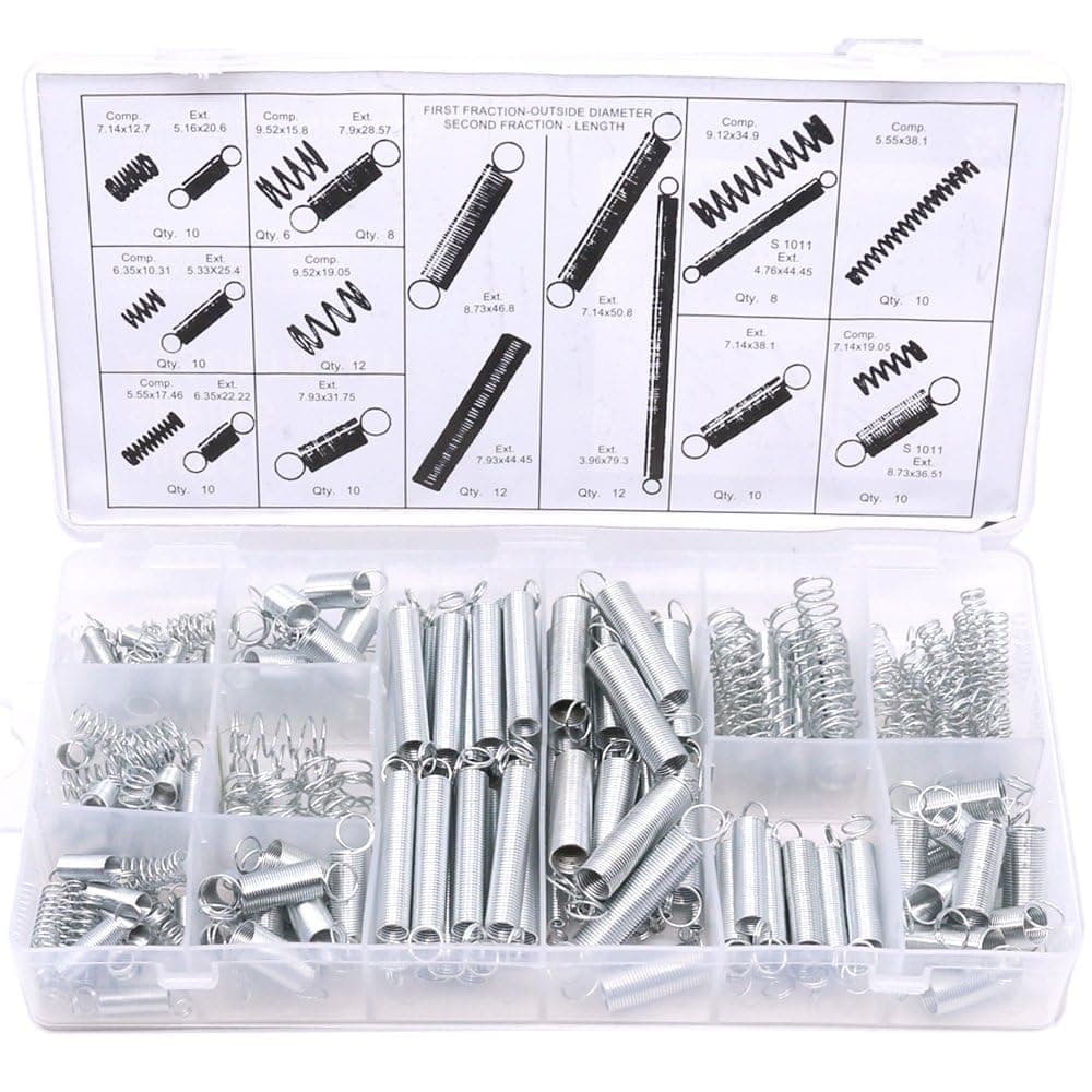 COOLive 200PCS Spring Assortment Kit Zinc Plated Extension and Compression Springs Kit Include Assorted Size Small Springs for Home Repairs & DIY P-038-kit