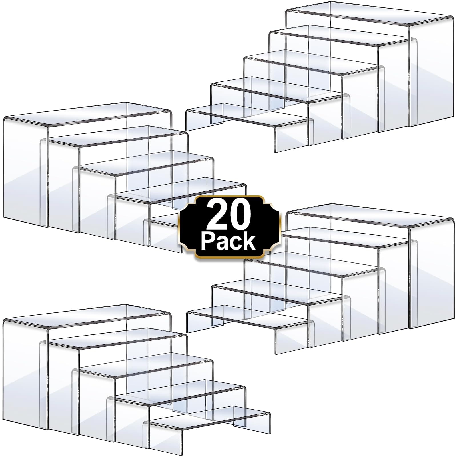Aheroi Acrylic Risers, 20 Pcs 4 Set Display Stands, Clear Rectangular Risers for Decor, Cupcake Funko, Shoe Display (1-3-4-5-6IN)