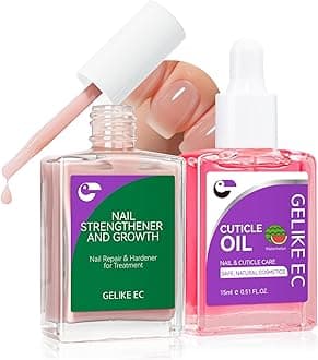 Gelike EC Professional Nail Care Kit: Nude Nail Strengthener and Growth & Watermelon Cuticle Oil (15ml) - Hydrating Protein Care for Dry Nails - Lightweight Non-Sticky - Perfect for Summer Manicures