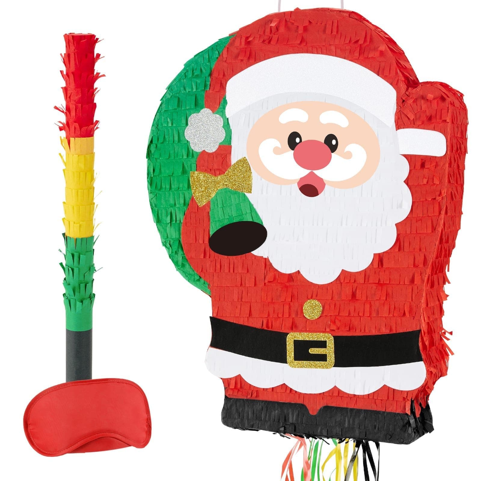 WERNNSAI Christmas Pinata - Pull String Blindfold Bat Santa Pinata for Party Games and Red Xmas Decorations