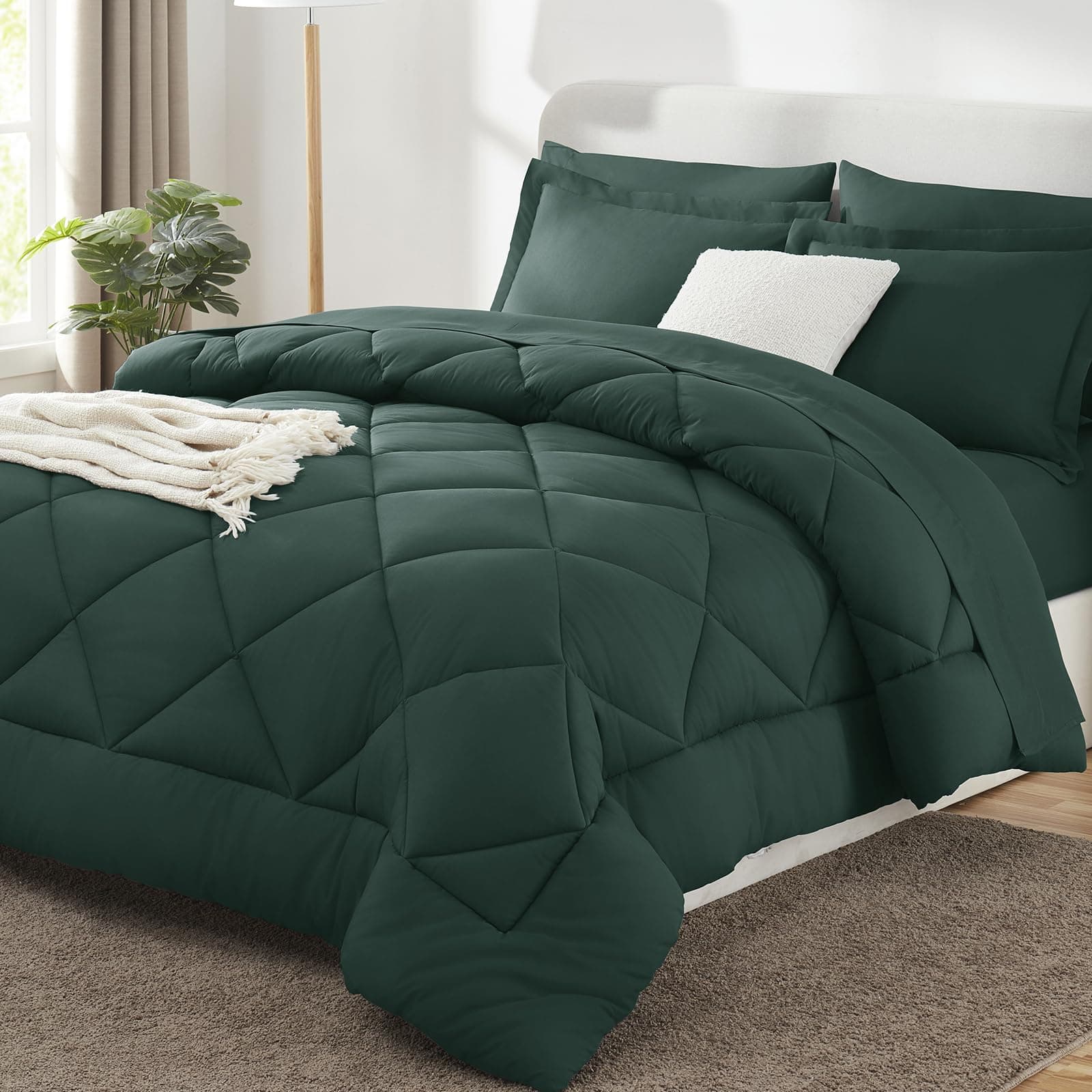 CozyLux Full Size Comforter Sets Forest Green - 7 Pieces Bed in a Bag Full, Luxury Soft Bed Set for All Seasons, Bedding Set with Down Alternative Comforter, Sheets, Pillowcases & Shams