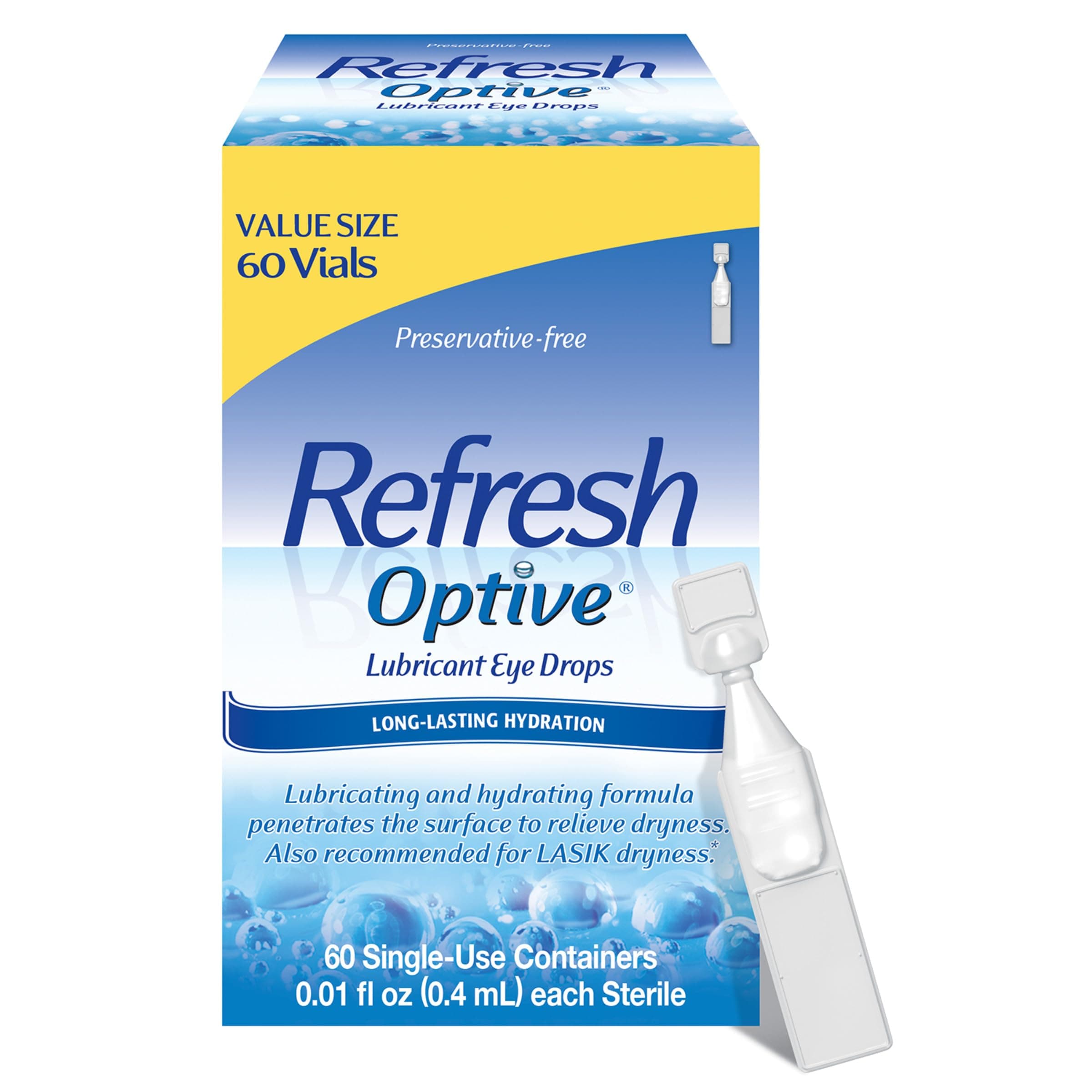Refresh Optive Preservative-Free Artificial Tears Lubricant Eye Drops, 0.01 fl oz (0.4 mL), 60 Single-Use Containers