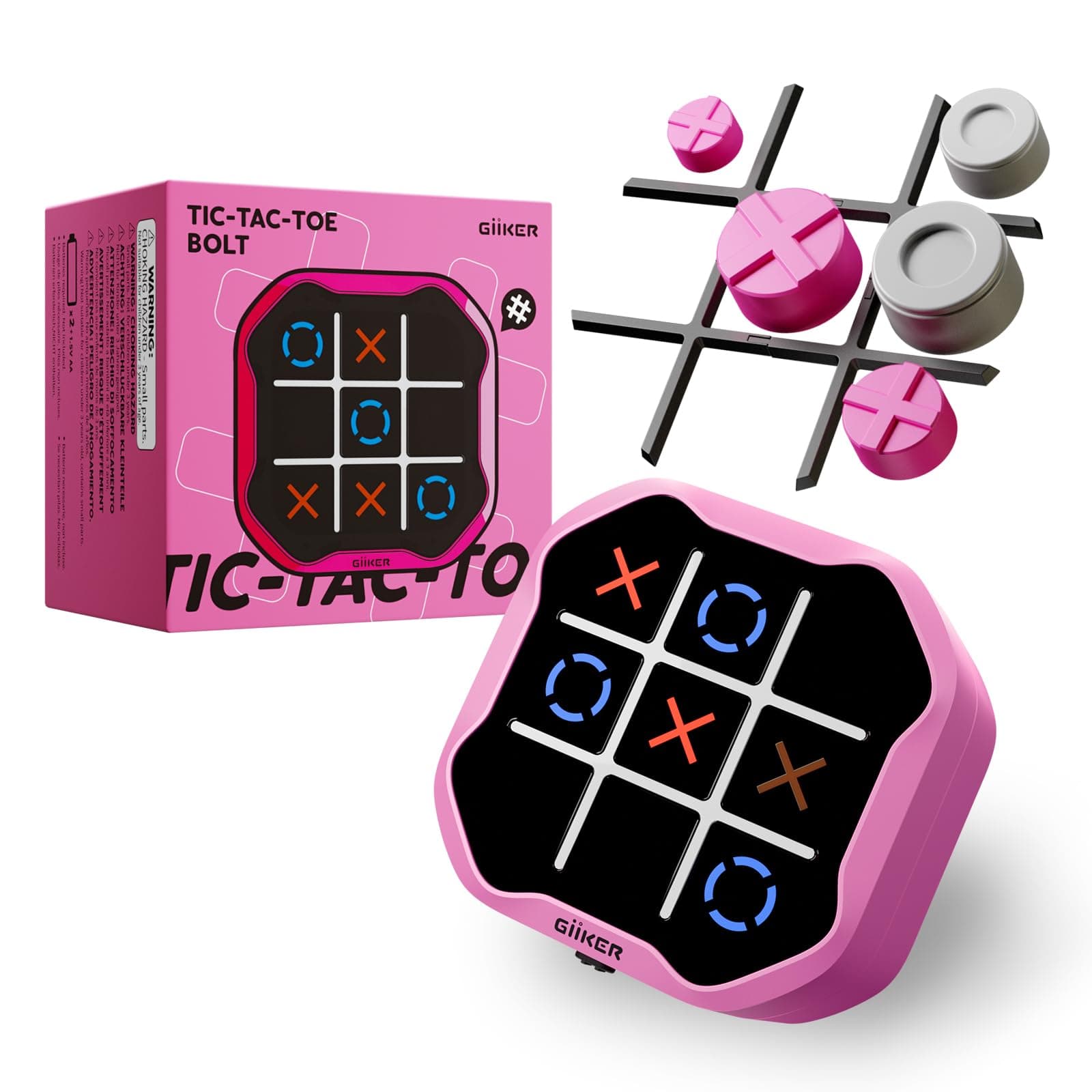 GiiKER Tic Tac Toe Bolt Game, Original 3-in-1 Handheld Games, Portable Travel Games for Car Ride, Toys Gift Idea for Kids and Adults, Stocking Stuffers Birthday Gifts for Boys Girls - Pink