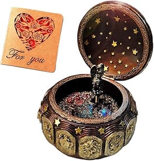 Vintage Music Box with Constellations Rotating Goddess LED Lights Twinkling Resin Carved Mechanism Musical Box with Sankyo 18-Note Wind Up Signs of The Zodiac Gift for Birthday (A1 Vintage)
