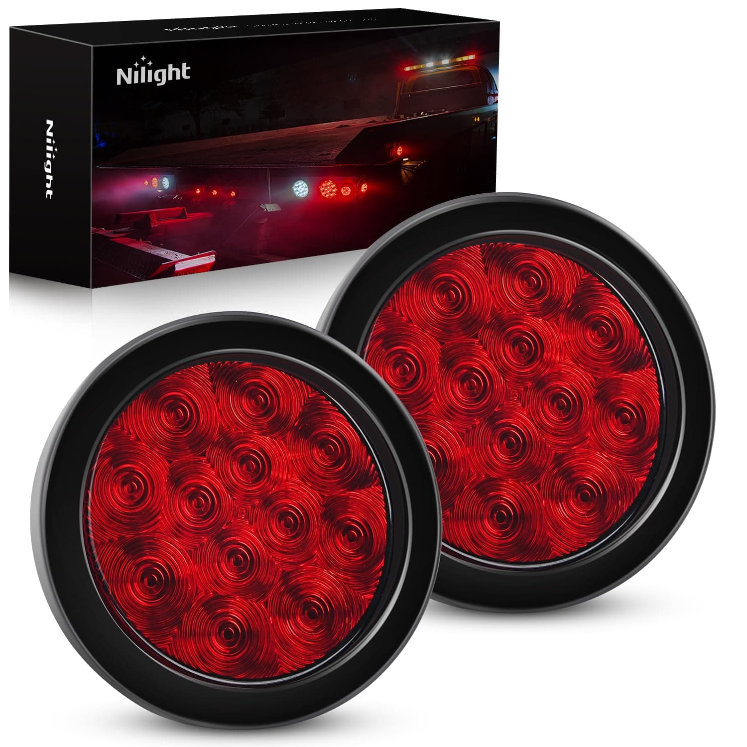 TL-18 2PCS 4" Round Red LED Trailer Tail Lights w/Surface Mount Grommet Plugs IP67 Stop Brake Turn Tail Lights for Truck Trailer RV Jeep