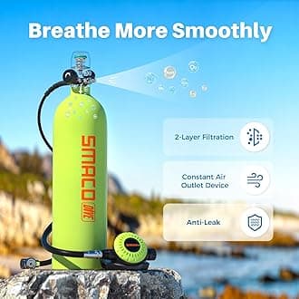 SMACO S700 Plus Mini Scuba Tank 2L Portable Diving Tank Reusable Pony Bottle for Underwater Exploration Lung Air Tank Kit Diving Cylinder for Emergency Rescue Boat Cleaning Backup Air Source