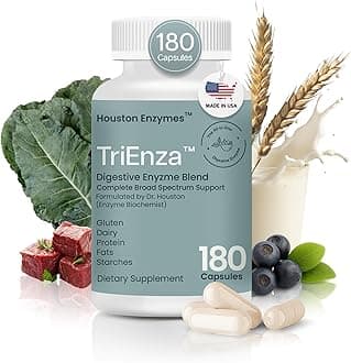 TriEnza Digestive Enzymes for Women & Men, Digestive Enzyme Supplements for Proteins, Carbs, Fats & Polyphenols Help Break Down Wheat, Dairy, Soy, 180 Capsules (90 Doses)