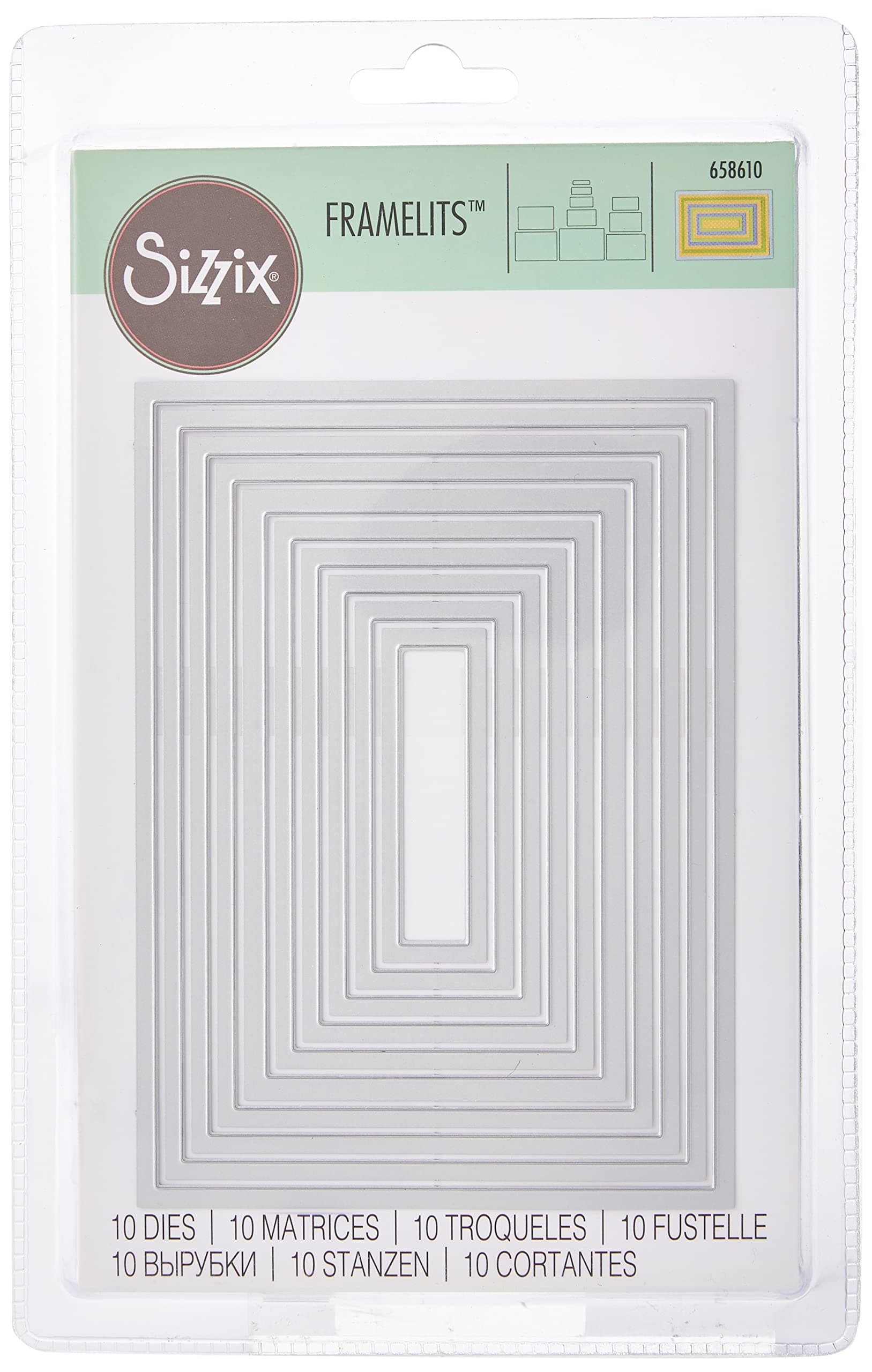 Sizzix Framelits Rectangles 2 Die Set, Pack of 10, Grey