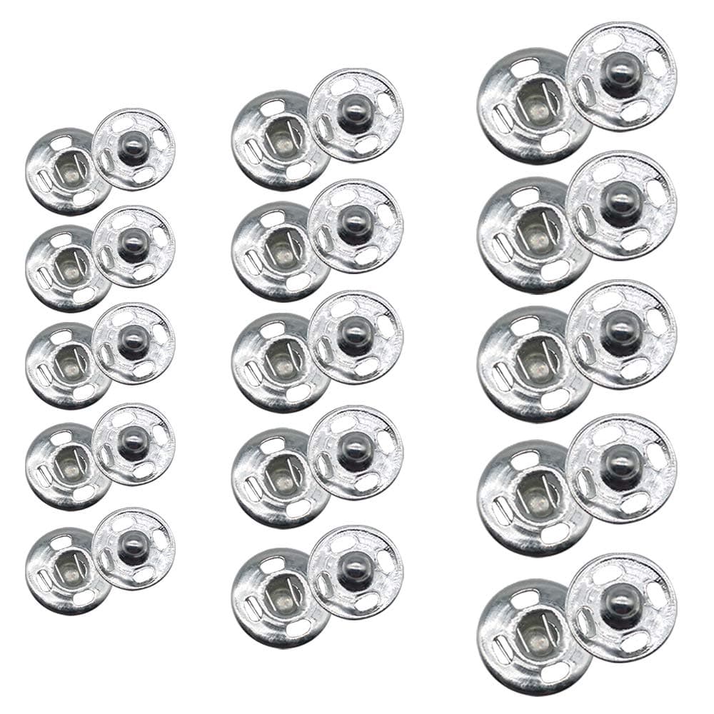 JOSDIOX E-Uli 120 Sets 3 Sizes Sew Snap Buttons Metal Snap Fastener Buttons Press Button for Sewing Clothing Silvery (8mm 10mm 13mm)